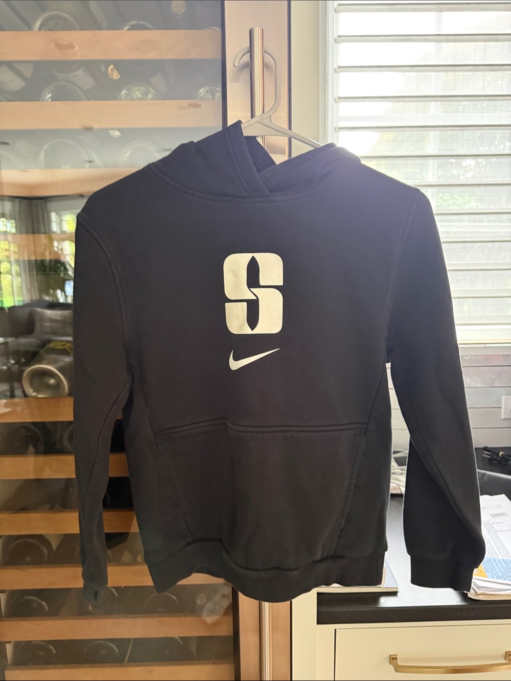 Nike Black Pullover Hoodie with White S and Swoosh